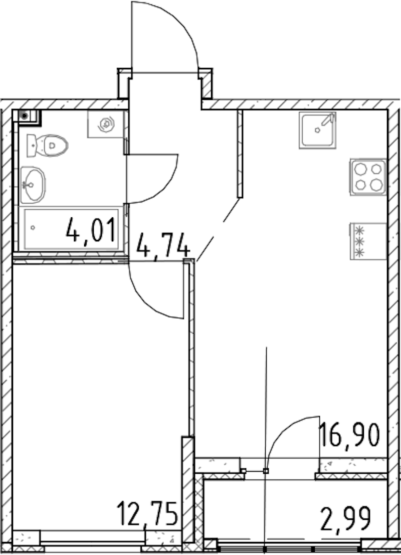 1-комнатная квартира 38.4 м², 19/23 эт., ЖК «Город Первых»